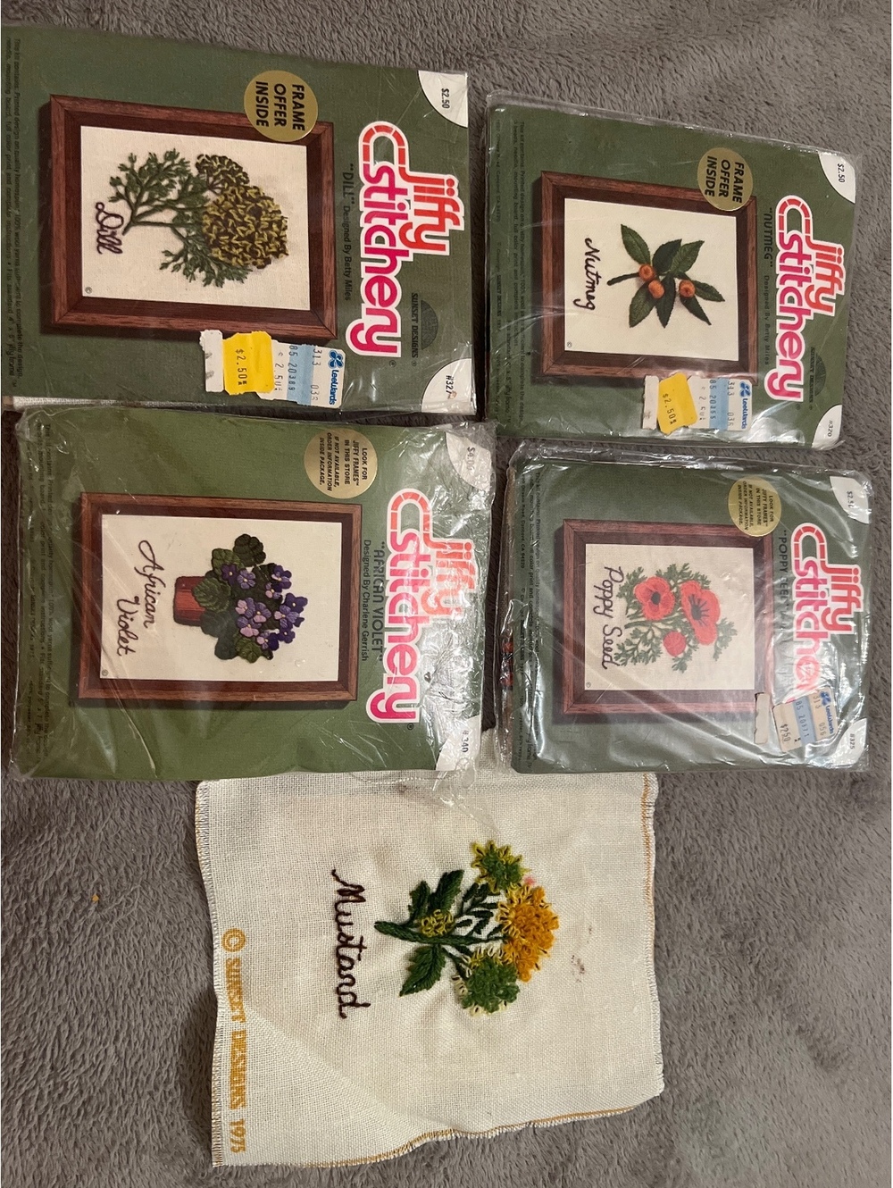 Jiffy Stitchery Vintage Embroidery Kits Set of 4 Floral Designs